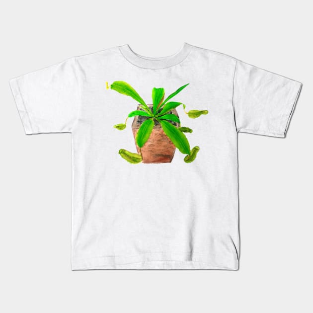 tropical pitcher plant watercolor painting Kids T-Shirt by colorandcolor